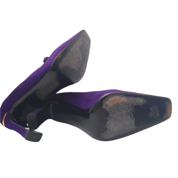 St. John Womens Purple Gold Leather Suede Square Heels Pointed Toe Shoe Size 6B - Picture 8 of 12